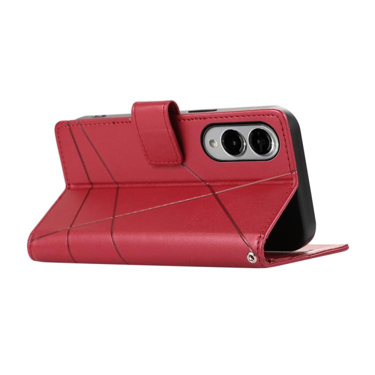 For Samsung Galaxy S25 Edge 5G PU Genuine Leather Texture Embossed Line Phone Case
