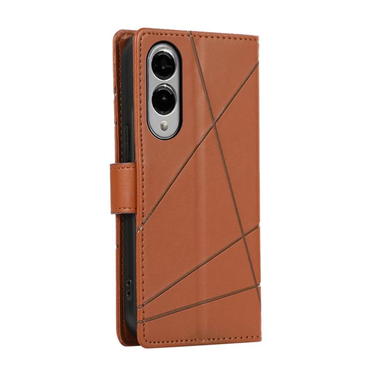 For Samsung Galaxy S25 Edge 5G PU Genuine Leather Texture Embossed Line Phone Case
