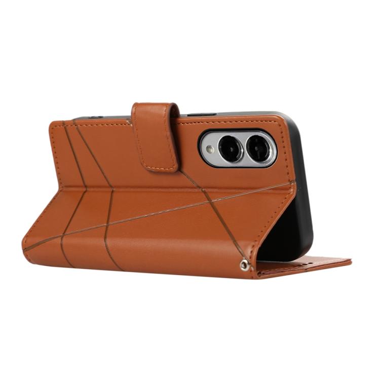 For Samsung Galaxy S25 Edge 5G PU Genuine Leather Texture Embossed Line Phone Case