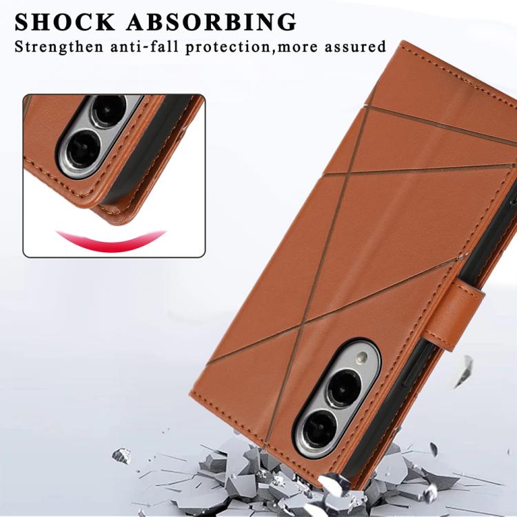 For Samsung Galaxy S25 Edge 5G PU Genuine Leather Texture Embossed Line Phone Case