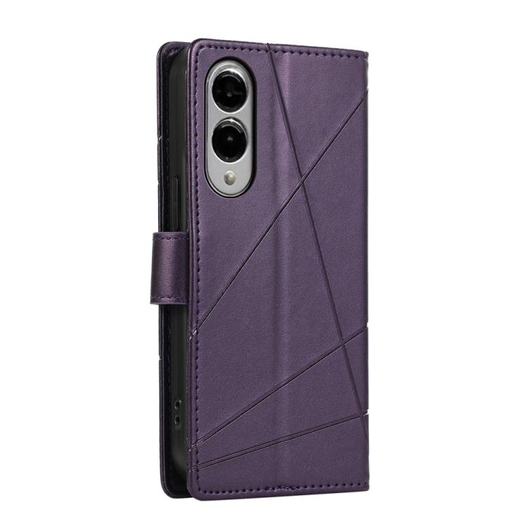 For Samsung Galaxy S25 Edge 5G PU Genuine Leather Texture Embossed Line Phone Case
