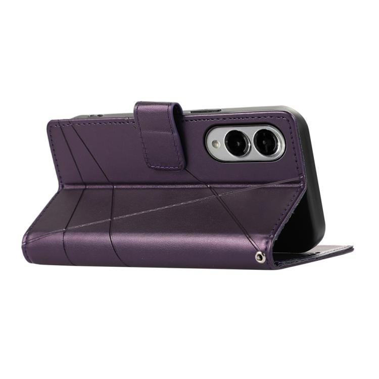 For Samsung Galaxy S25 Edge 5G PU Genuine Leather Texture Embossed Line Phone Case