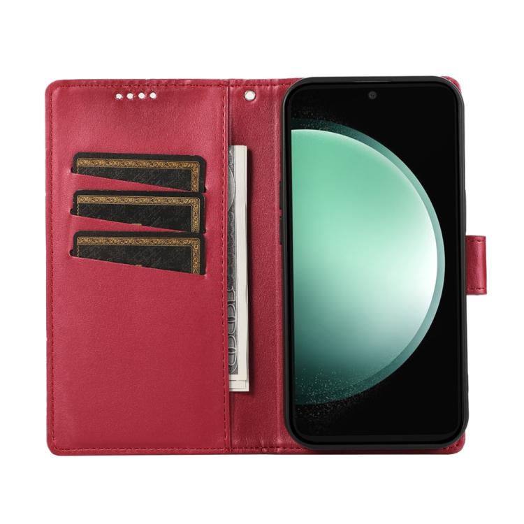 For Samsung Galaxy S25 FE 5G PU Genuine Leather Texture Embossed Line Phone Case