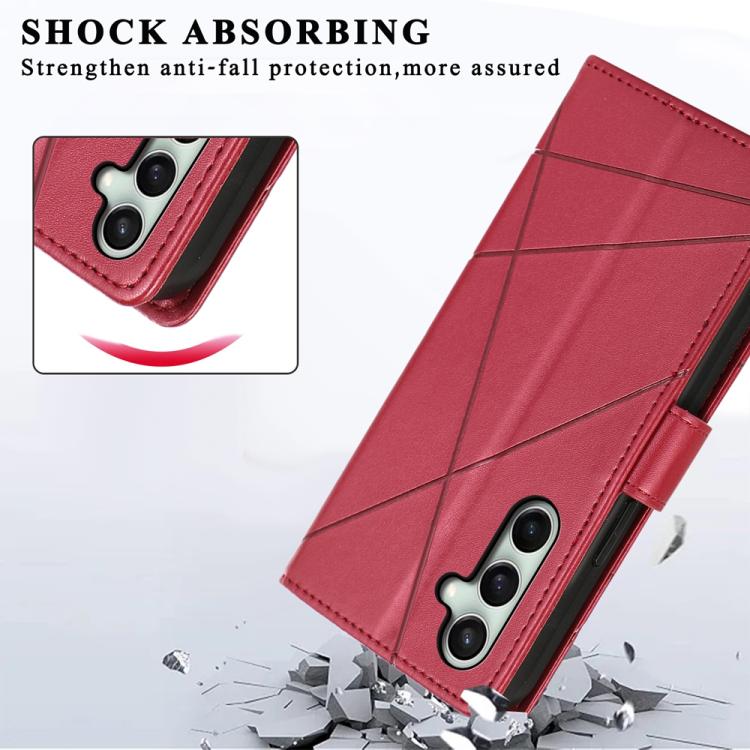 For Samsung Galaxy S25 FE 5G PU Genuine Leather Texture Embossed Line Phone Case
