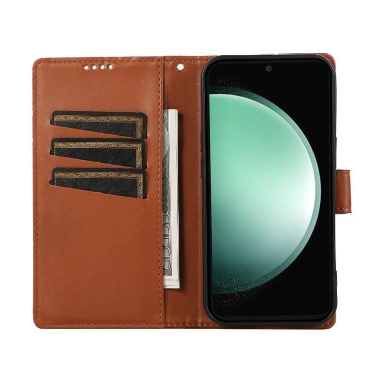 For Samsung Galaxy S25 FE 5G PU Genuine Leather Texture Embossed Line Phone Case