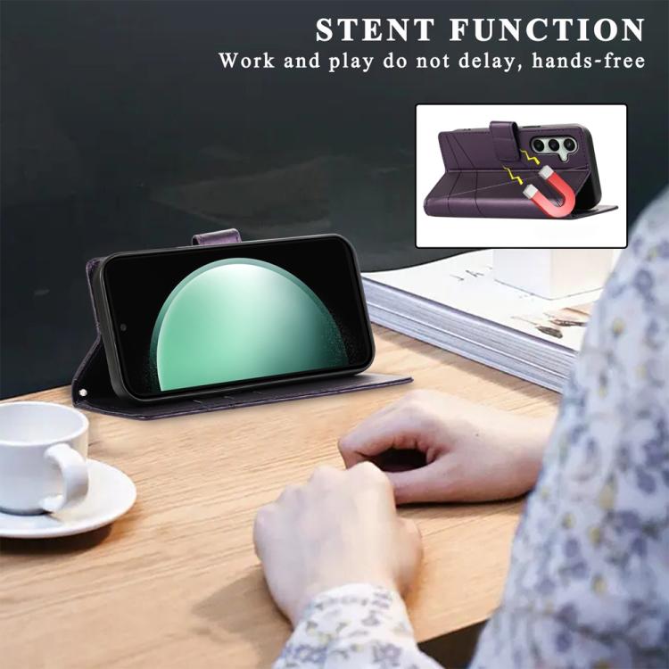 For Samsung Galaxy S25 FE 5G PU Genuine Leather Texture Embossed Line Phone Case