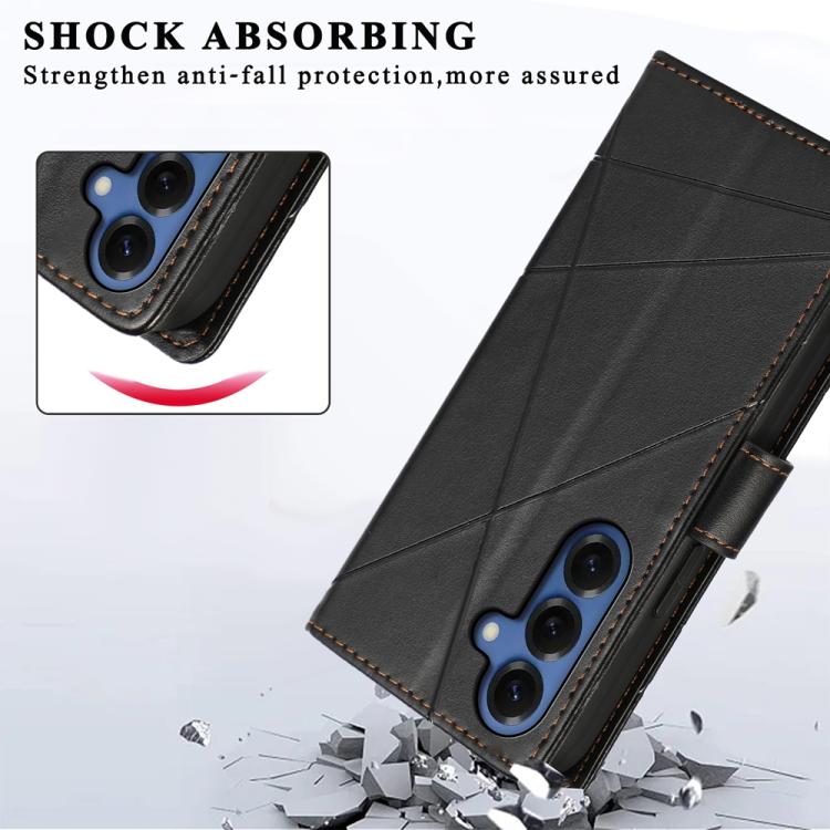 For Samsung Galaxy S26 5G PU Genuine Leather Texture Embossed Line Phone Case