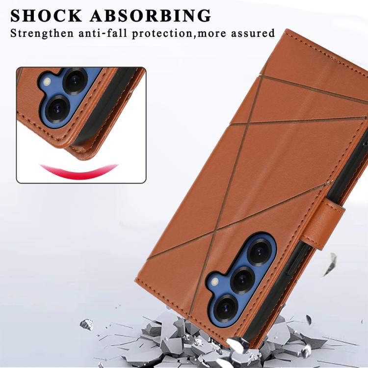 For Samsung Galaxy S26 5G PU Genuine Leather Texture Embossed Line Phone Case