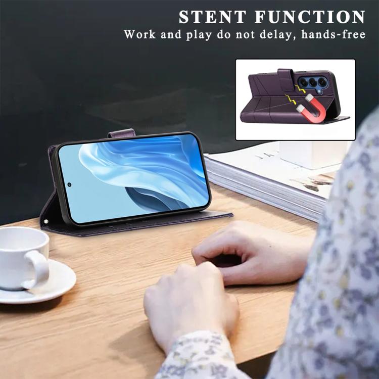 For Samsung Galaxy S26 5G PU Genuine Leather Texture Embossed Line Phone Case