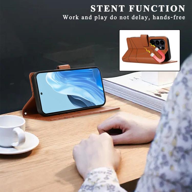For Samsung Galaxy S26 Ultra 5G PU Genuine Leather Texture Embossed Line Phone Case
