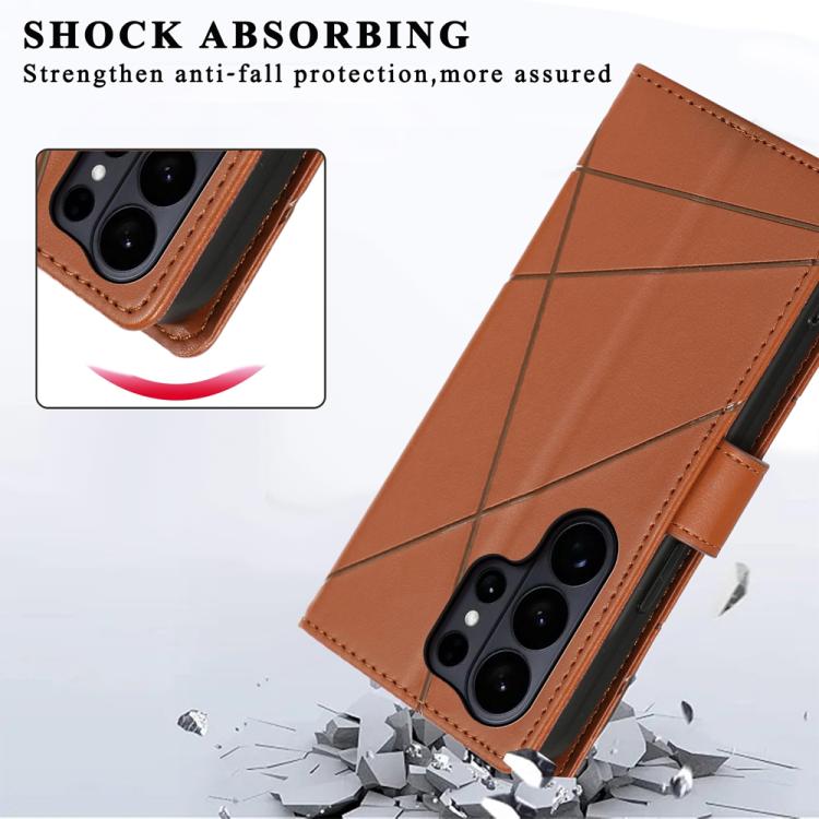 For Samsung Galaxy S26 Ultra 5G PU Genuine Leather Texture Embossed Line Phone Case