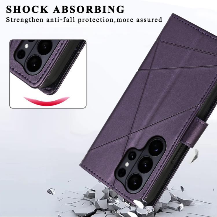 For Samsung Galaxy S26 Ultra 5G PU Genuine Leather Texture Embossed Line Phone Case