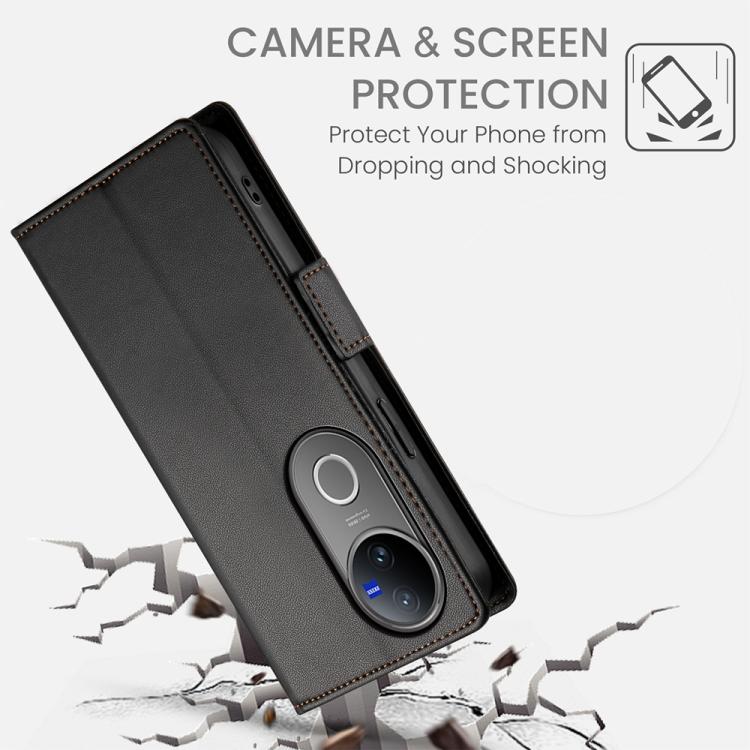 For vivo V50 Side Buckle Magnetic Frosted Leather Phone Case