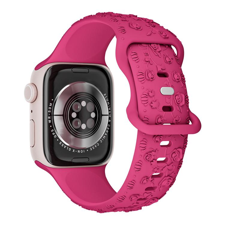 For Apple Watch 46mm / 49mm / 45mm / 44mm Embossed 3D Rose Flower Silicone Watch Band