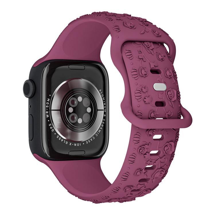 For Apple Watch 46mm / 49mm / 45mm / 44mm Embossed 3D Rose Flower Silicone Watch Band