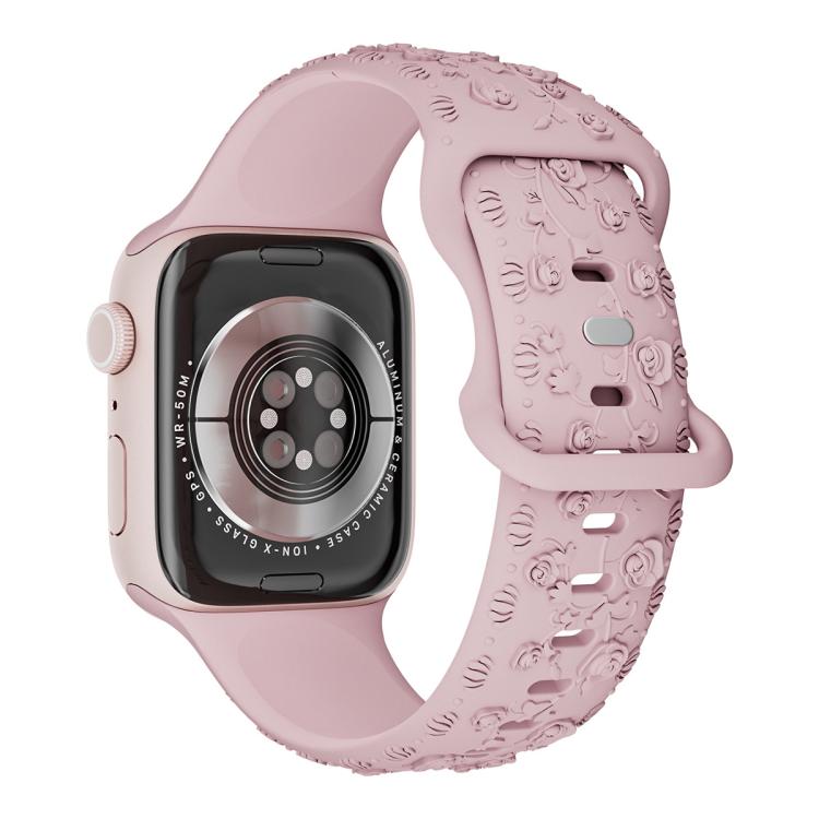 For Apple Watch 46mm / 49mm / 45mm / 44mm Embossed 3D Rose Flower Silicone Watch Band