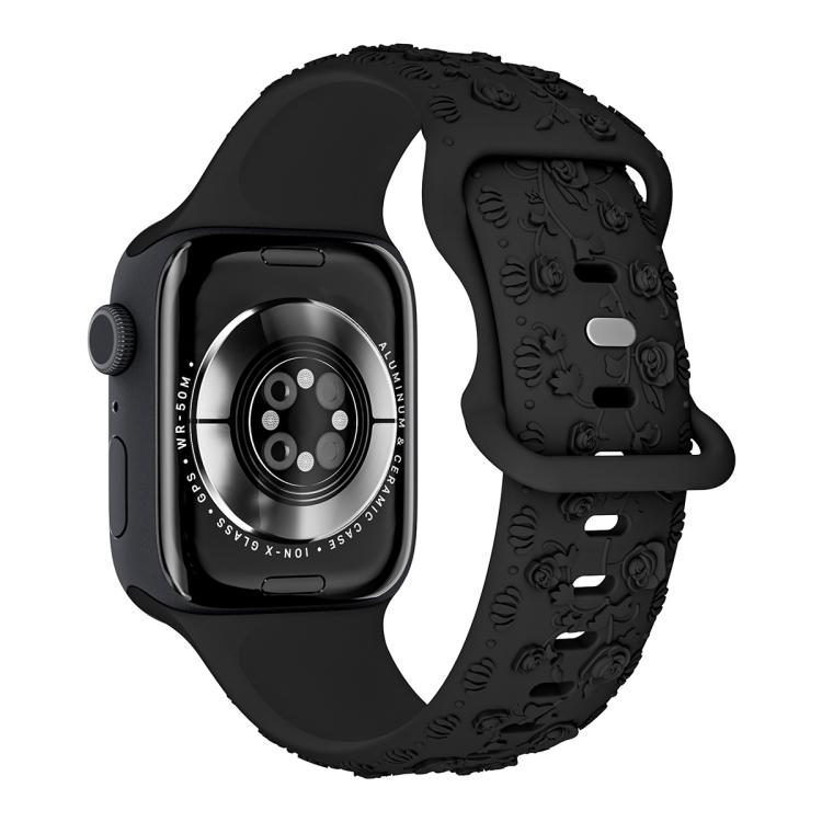 For Apple Watch 46mm / 49mm / 45mm / 44mm Embossed 3D Rose Flower Silicone Watch Band