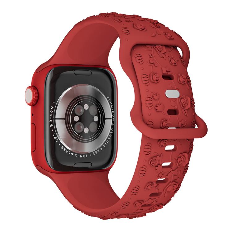 For Apple Watch 46mm / 49mm / 45mm / 44mm Embossed 3D Rose Flower Silicone Watch Band
