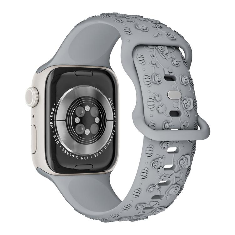 For Apple Watch 46mm / 49mm / 45mm / 44mm Embossed 3D Rose Flower Silicone Watch Band