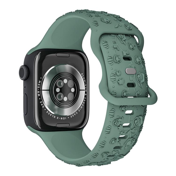 For Apple Watch 46mm / 49mm / 45mm / 44mm Embossed 3D Rose Flower Silicone Watch Band