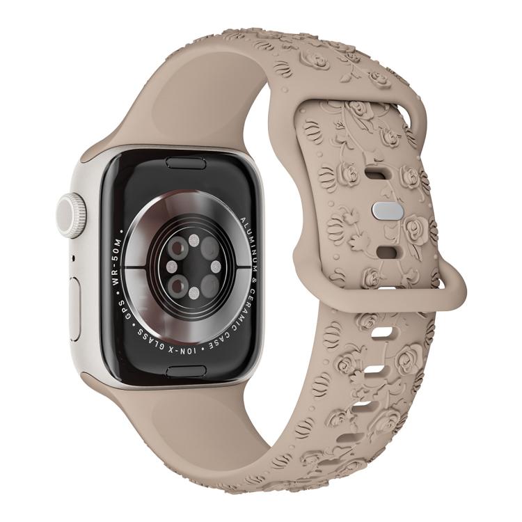 For Apple Watch 46mm / 49mm / 45mm / 44mm Embossed 3D Rose Flower Silicone Watch Band