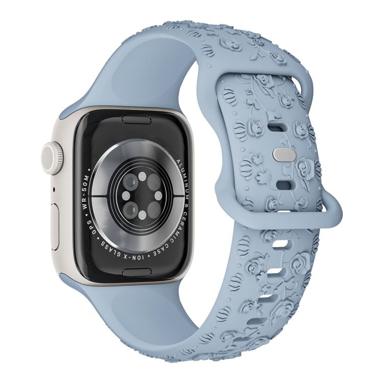 For Apple Watch 46mm / 49mm / 45mm / 44mm Embossed 3D Rose Flower Silicone Watch Band