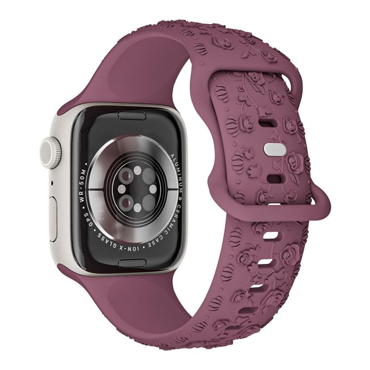 For Apple Watch 46mm / 49mm / 45mm / 44mm Embossed 3D Rose Flower Silicone Watch Band