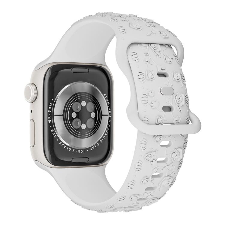 For Apple Watch 42mm / 41mm / 40mm / 38mm Embossed 3D Rose Flower Silicone Watch Band