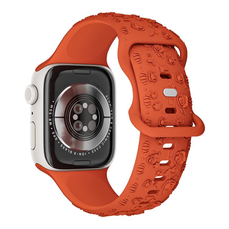 For Apple Watch 42mm / 41mm / 40mm / 38mm Embossed 3D Rose Flower Silicone Watch Band
