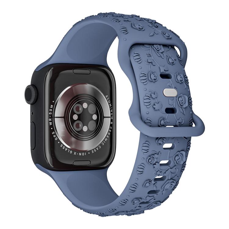 For Apple Watch 42mm / 41mm / 40mm / 38mm Embossed 3D Rose Flower Silicone Watch Band