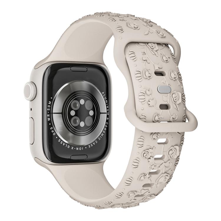 For Apple Watch 42mm / 41mm / 40mm / 38mm Embossed 3D Rose Flower Silicone Watch Band