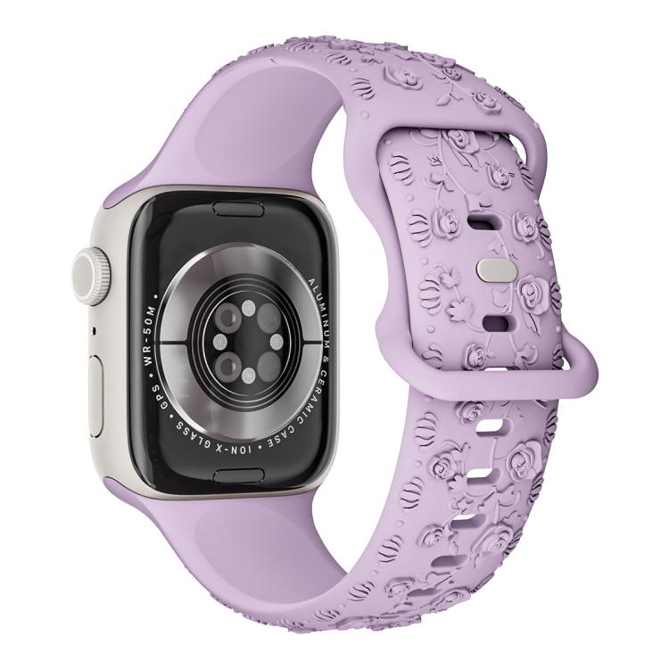 For Apple Watch 42mm / 41mm / 40mm / 38mm Embossed 3D Rose Flower Silicone Watch Band