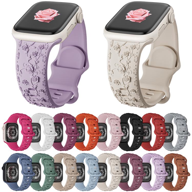 For Apple Watch 42mm / 41mm / 40mm / 38mm Embossed 3D Rose Flower Silicone Watch Band