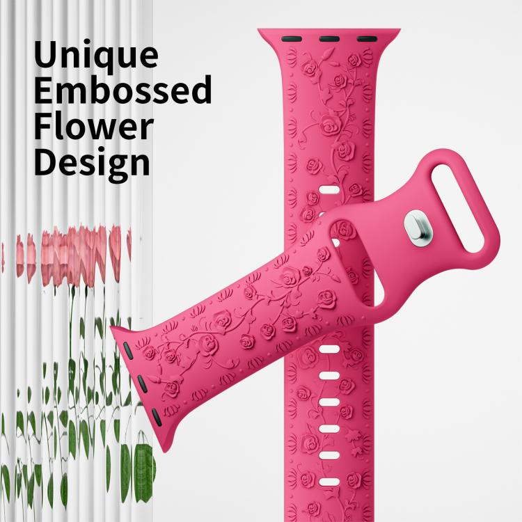 For Apple Watch 46mm / 49mm / 45mm / 44mm Embossed 3D Rose Flower Silicone Watch Band