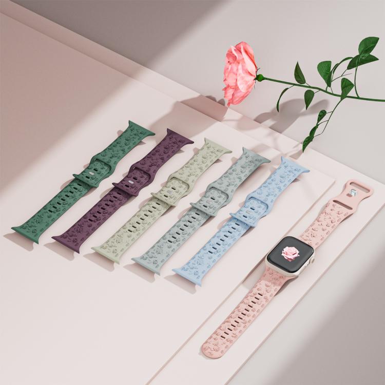For Apple Watch 42mm / 41mm / 40mm / 38mm Embossed 3D Rose Flower Silicone Watch Band