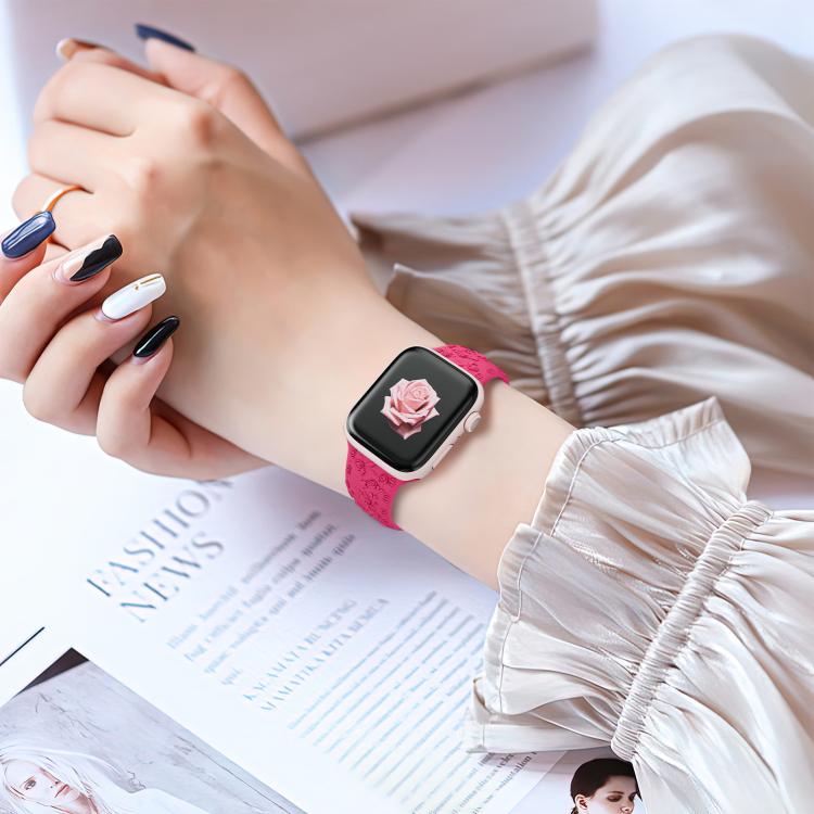 For Apple Watch 46mm / 49mm / 45mm / 44mm Embossed 3D Rose Flower Silicone Watch Band