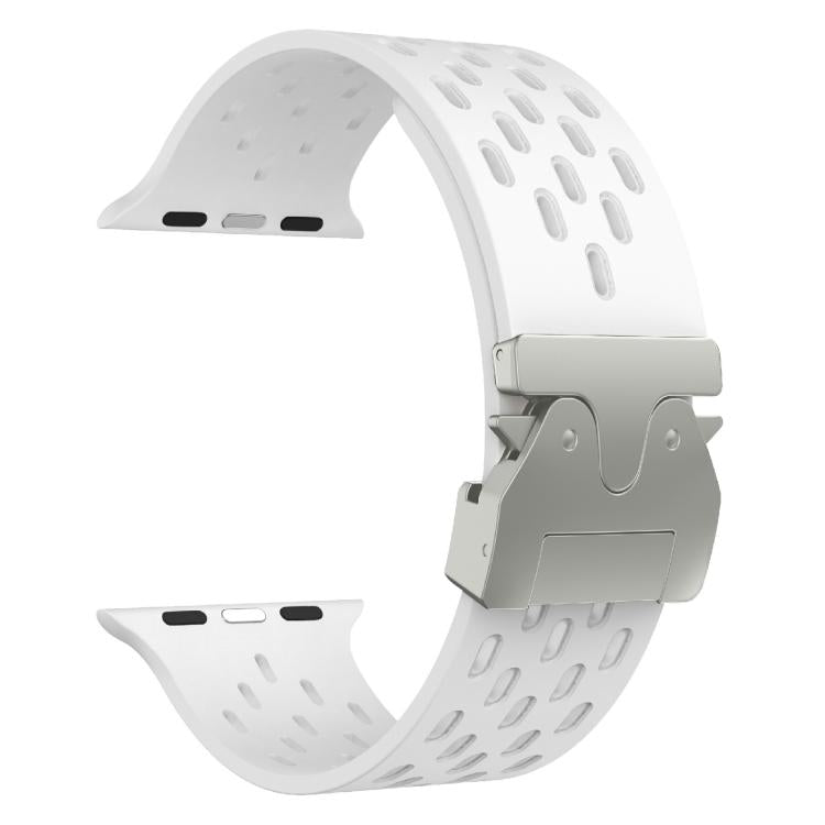For Apple Watch 46mm / 49mm / 45mm / 44mm Kalebol Mesh Silver Umbrella Buckle Silicone Strap