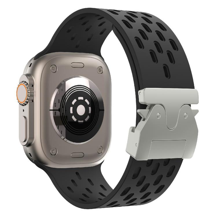 For Apple Watch 46mm / 49mm / 45mm / 44mm Kalebol Mesh Silver Umbrella Buckle Silicone Strap