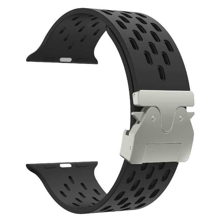 For Apple Watch 46mm / 49mm / 45mm / 44mm Kalebol Mesh Silver Umbrella Buckle Silicone Strap