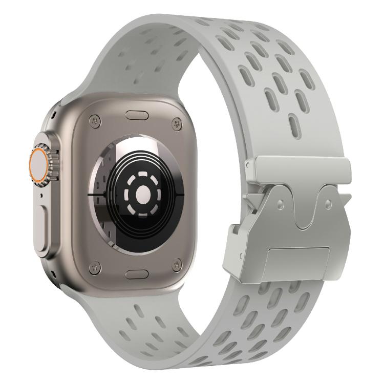 For Apple Watch 46mm / 49mm / 45mm / 44mm Kalebol Mesh Silver Umbrella Buckle Silicone Strap