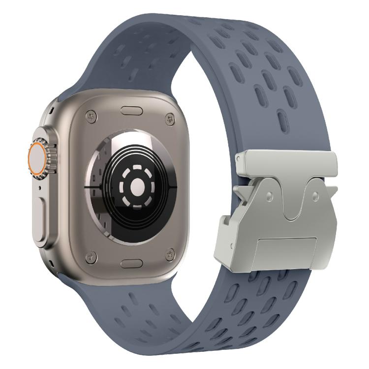 For Apple Watch 46mm / 49mm / 45mm / 44mm Kalebol Mesh Silver Umbrella Buckle Silicone Strap