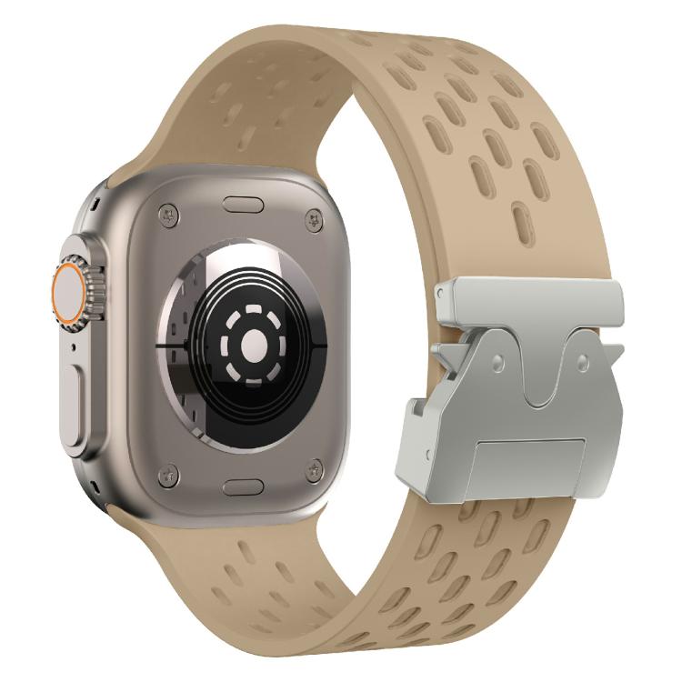 For Apple Watch 46mm / 49mm / 45mm / 44mm Kalebol Mesh Silver Umbrella Buckle Silicone Strap