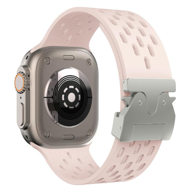 For Apple Watch 46mm / 49mm / 45mm / 44mm Kalebol Mesh Silver Umbrella Buckle Silicone Strap