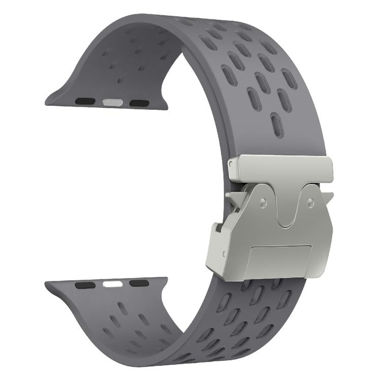 For Apple Watch 46mm / 49mm / 45mm / 44mm Kalebol Mesh Silver Umbrella Buckle Silicone Strap