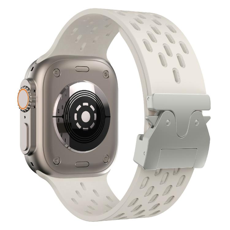 For Apple Watch 46mm / 49mm / 45mm / 44mm Kalebol Mesh Silver Umbrella Buckle Silicone Strap