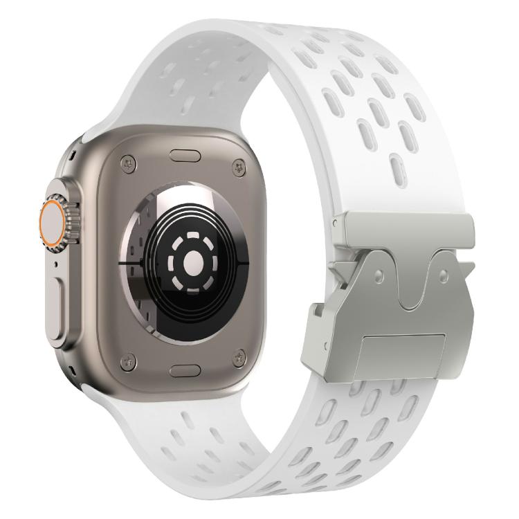 For Apple Watch 42mm / 41mm / 40mm / 38mm Kalebol Mesh Silver Umbrella Buckle Silicone Strap