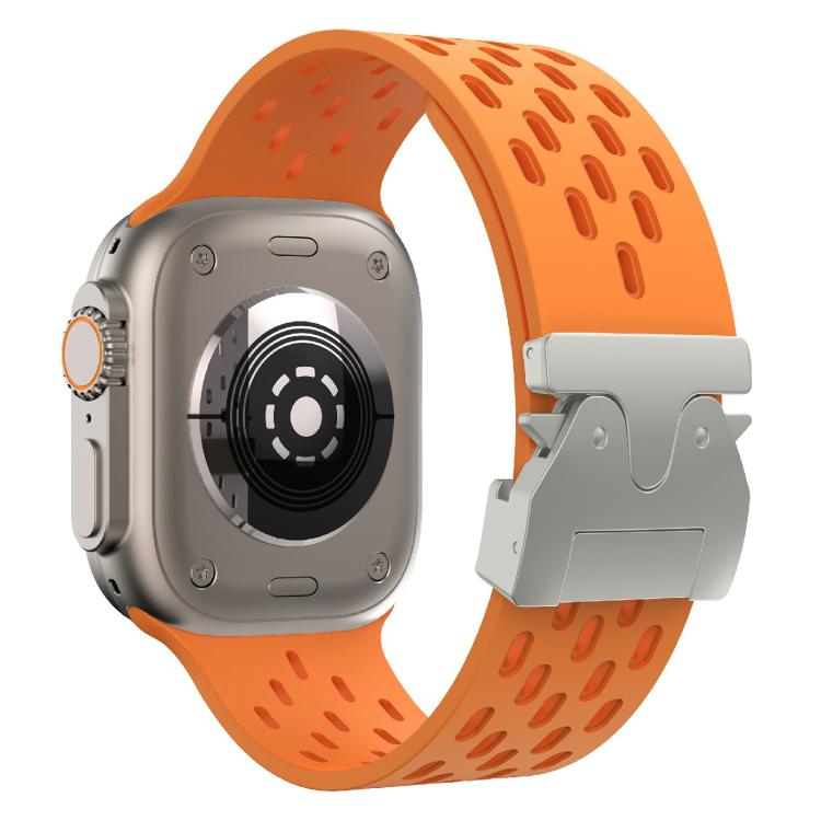 For Apple Watch 42mm / 41mm / 40mm / 38mm Kalebol Mesh Silver Umbrella Buckle Silicone Strap