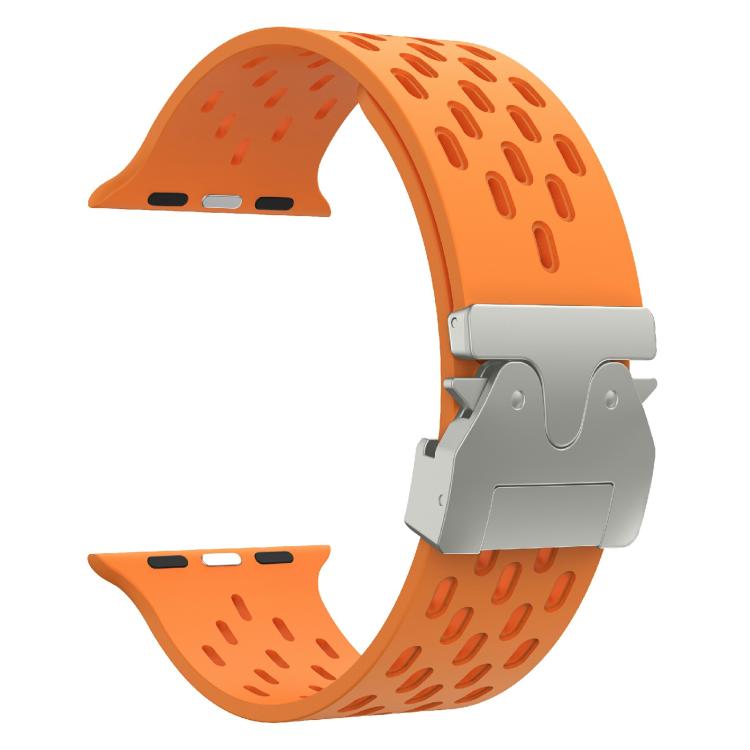 For Apple Watch 42mm / 41mm / 40mm / 38mm Kalebol Mesh Silver Umbrella Buckle Silicone Strap