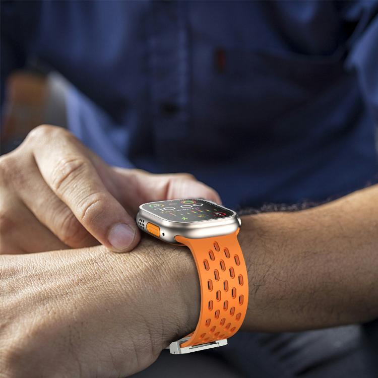 For Apple Watch 42mm / 41mm / 40mm / 38mm Kalebol Mesh Silver Umbrella Buckle Silicone Strap