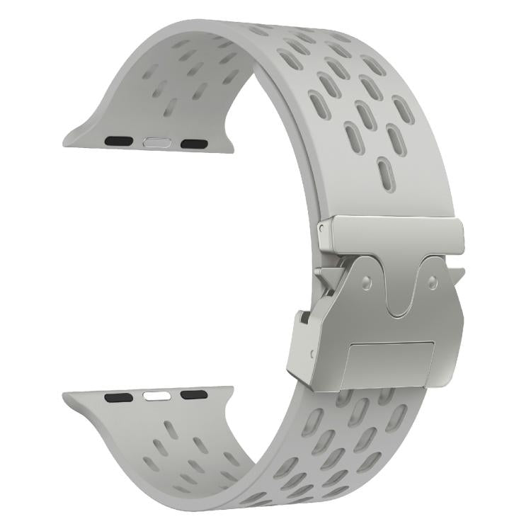 For Apple Watch 42mm / 41mm / 40mm / 38mm Kalebol Mesh Silver Umbrella Buckle Silicone Strap